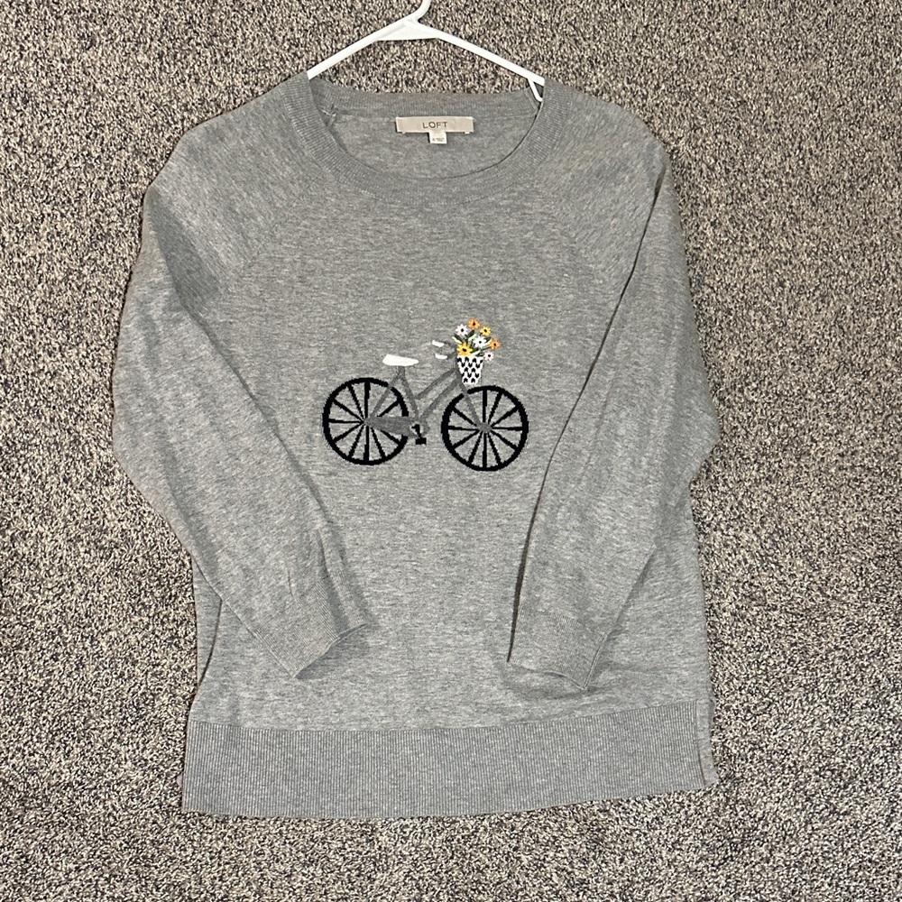 LOFT Heather Gray Sweater with Bicycle Motif
